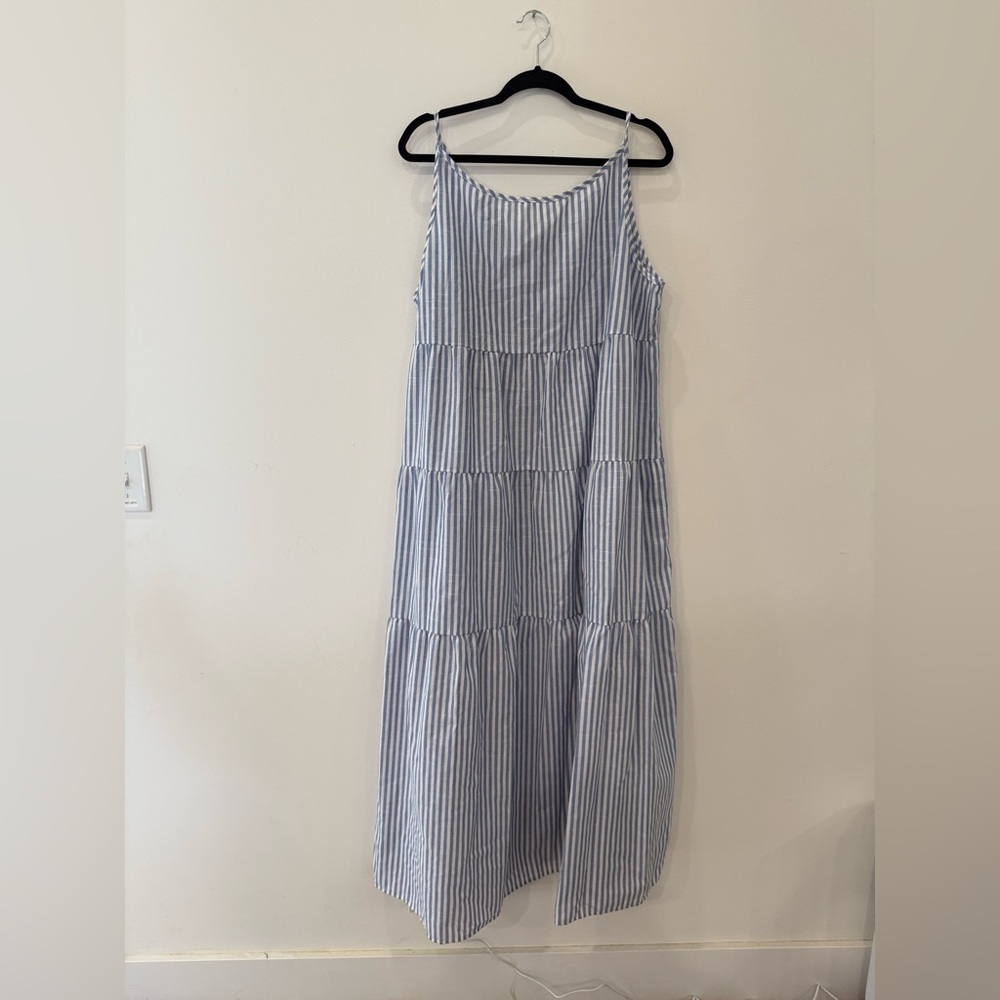 SHEIN Blue and White Striped Tiered Maxi Dress